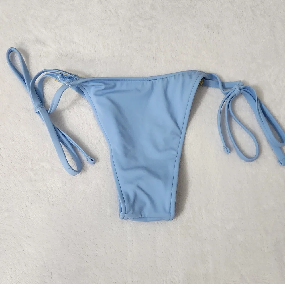 New!Frankies Bikini‎ x Pink Light Blue Ruffled Bikini Set